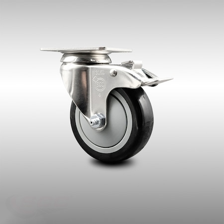 Service Caster 4 Inch 316SS Black Polyurethane Swivel Top Plate Caster with Total Lock Brake SCC-SS316TTL20S414-PPUB-BLK